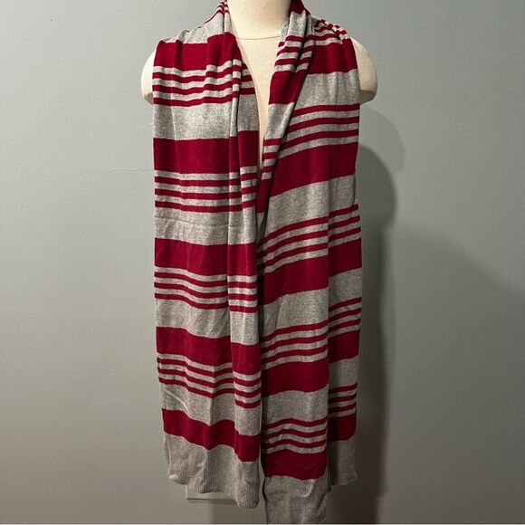 Gap Red & Grey Stripes Cotton & Angora Blend Long Knit Scarf - Picture 2 of 5